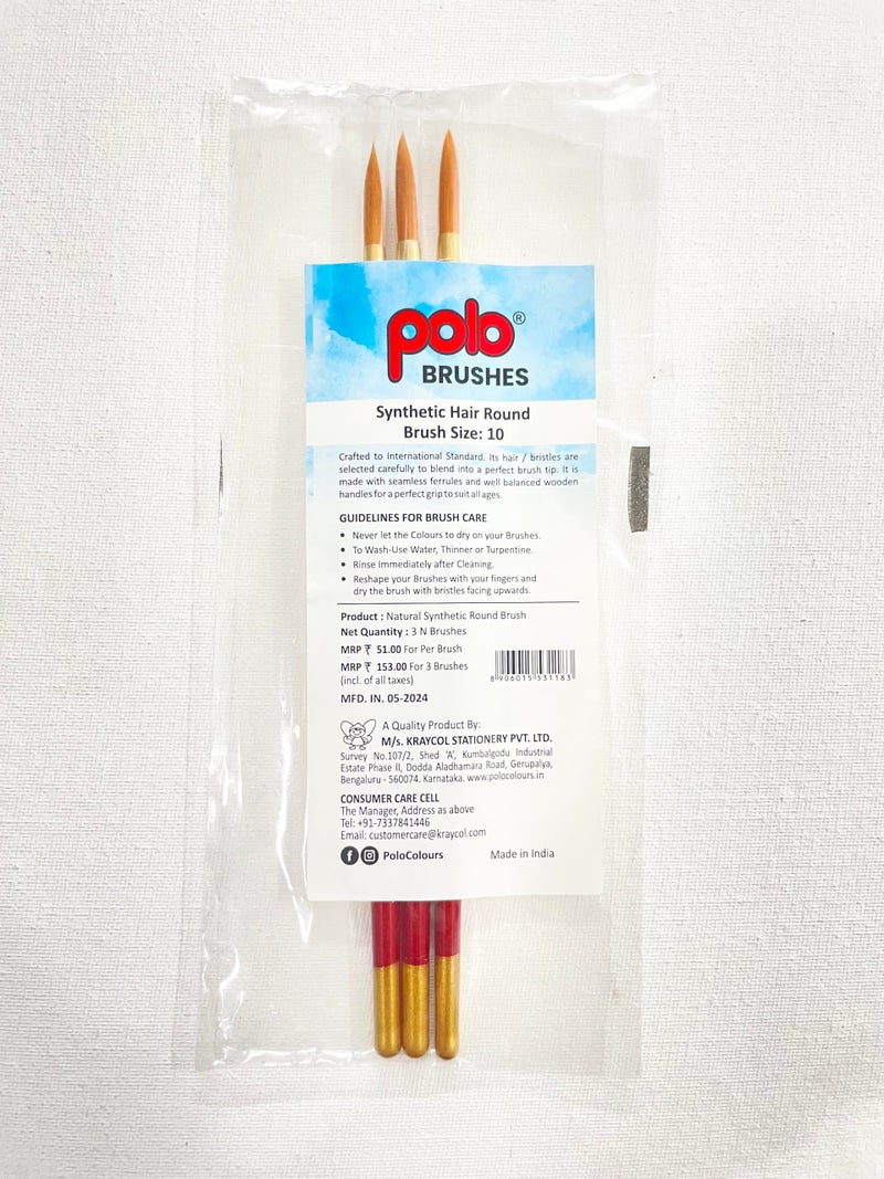 POLO polo Synthetic Hair Round Brushes 10 | Pack of 3 | Premium Fine Detail Paintbrushes for Miniature, Acrylic & Watercolor Painting | Soft Bristles for Smooth & Precise Strokes - Image 3