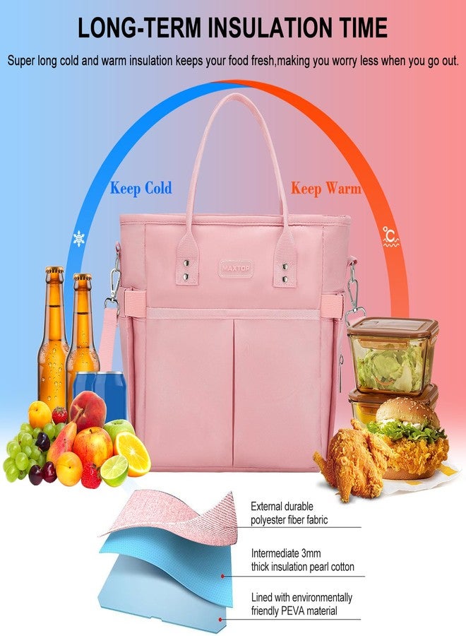 MAXTOP Lunch Bag Women for Work Insulated Thermal Lunch Box with Wide-Open Pocket Reusable Leakproof Cooler Bags with Removable Shoulder Strap for Teacher Nurse Office Picnic Travel Pink - Image 3
