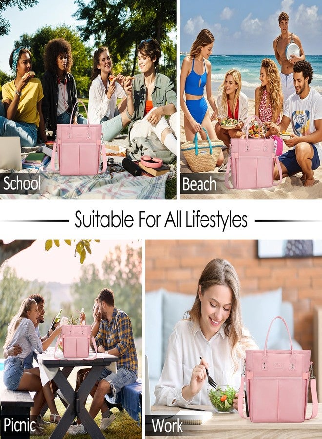 MAXTOP Lunch Bag Women for Work Insulated Thermal Lunch Box with Wide-Open Pocket Reusable Leakproof Cooler Bags with Removable Shoulder Strap for Teacher Nurse Office Picnic Travel Pink - Image 2