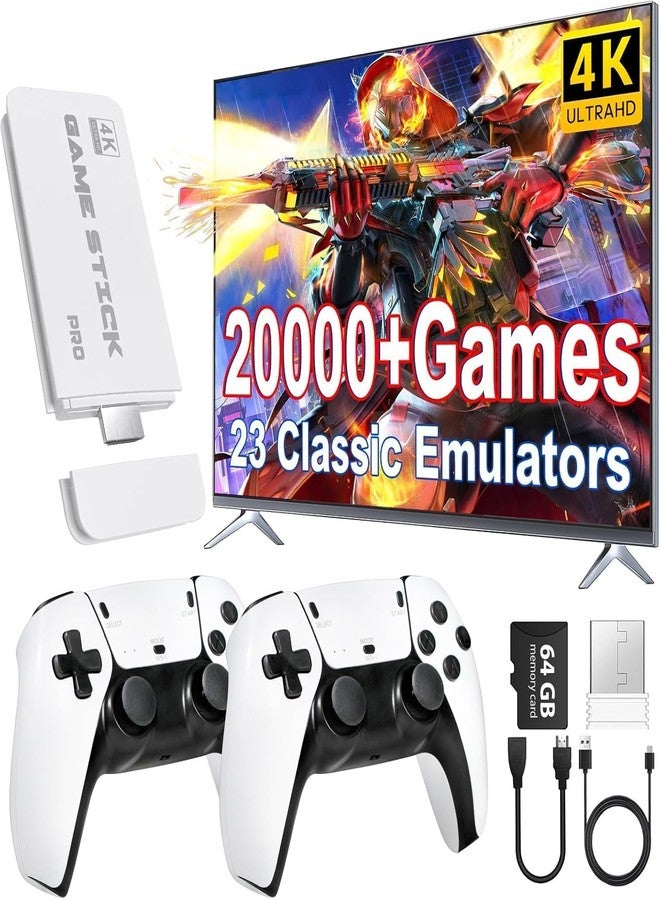 SSR 2025 Wireless TV Game Console Stick 4K，Retro Game Stick with Built-in 9+ Emulators, 20,000+ Games, 4k Hdmi Output & 2.4GHz Wireless Controller, Retro Game Emulators, TV Video Games(64G) - Image 1