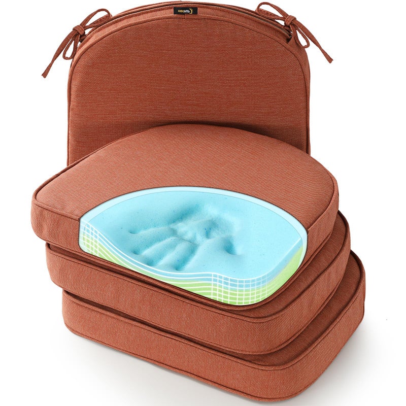 SUNROX Gel Memory Foam Chair Cushions, FadeShield Water-, Stain-Resistant Durable Reversible Seat Cushion Pads with Ties for Indoor/Outdoor Kitchen Dining Office 17"x16" Set of 6, Terracotta - Image 1