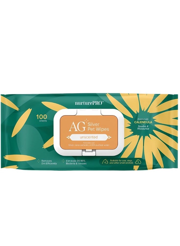 NurturePro NurturePro AG+ Silver Pet Wet Wipes -Unscented (100 Sheets /Pack)  - Image 1