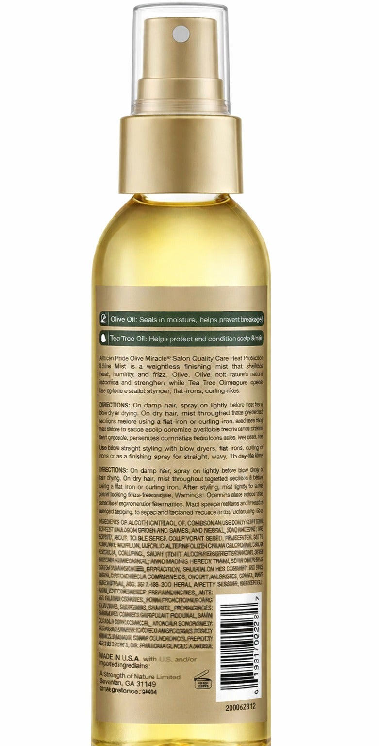 African Pride Olive Miracle Heat Protection & Shine Mist 118ml | Anti-Breakage Weightless Hair Mist with Olive Oil & Tea Tree Oil for Heat Styling, Frizz Control and Shine - Image 2