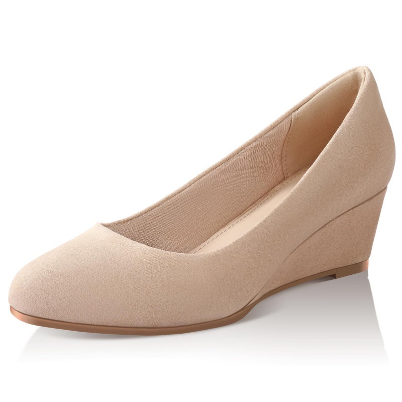 Ankis Nude Wedges for Women, Low Heel Women's Wedge Comfortable Closed Toe Women Pumps Dress Shoes -2Inch - Image 1