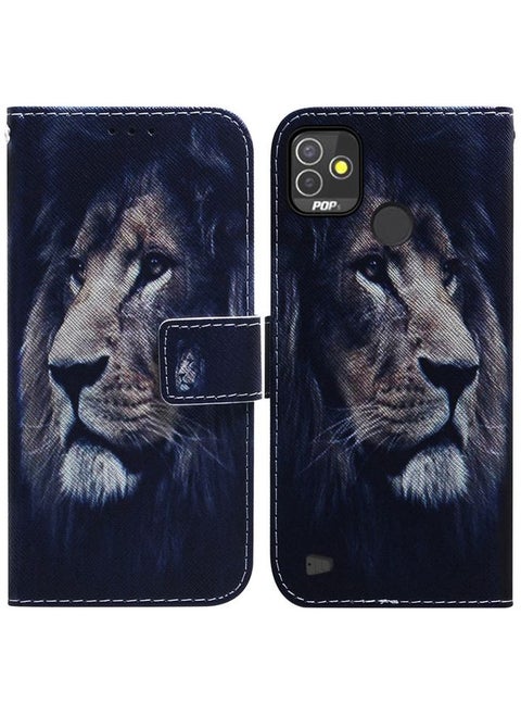 Case Cover For For Tecno Pop 5P Coloured Drawing Leather Phone Case(Lion)