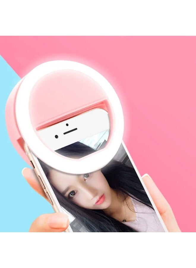 Portable rechargeable ring light for selfies, mobile phones, 3 brightness modes - rechargeable, perfect ring light - Pink - Image 4
