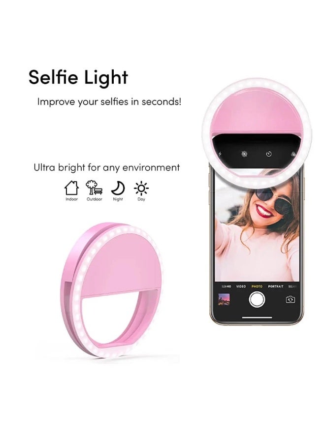 Portable rechargeable ring light for selfies, mobile phones, 3 brightness modes - rechargeable, perfect ring light - Pink - Image 5