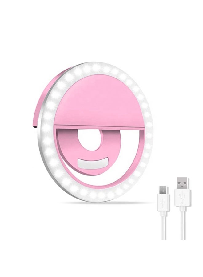 Portable rechargeable ring light for selfies, mobile phones, 3 brightness modes - rechargeable, perfect ring light - Pink - Image 2