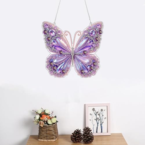 ARPADAMO Hanging Diamonds Art kit for Adult,DIY Butterfly Pendant Diamonds Painting Art Kit, 7.8x7.8 inch Acrylic Diamonds Painting Board Kit Ornament, Special Crystal Diamond Hanging Ornament - Image 2