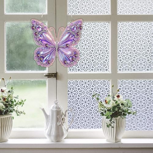 ARPADAMO Hanging Diamonds Art kit for Adult,DIY Butterfly Pendant Diamonds Painting Art Kit, 7.8x7.8 inch Acrylic Diamonds Painting Board Kit Ornament, Special Crystal Diamond Hanging Ornament - Image 3