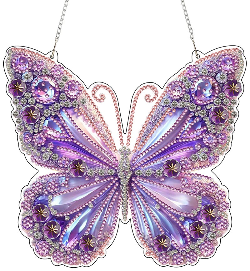 ARPADAMO Hanging Diamonds Art kit for Adult,DIY Butterfly Pendant Diamonds Painting Art Kit, 7.8x7.8 inch Acrylic Diamonds Painting Board Kit Ornament, Special Crystal Diamond Hanging Ornament - Image 1