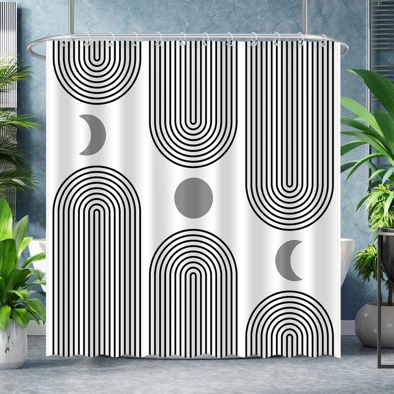 UYDOXCU Boho Shower Curtains for Bathroom Mid Century Minimalist Abstract Aesthetic Modern Bathroom Decor Curtain Machine Washable Waterproof Fabric with 12 Hooks 72" W x 72" L - Image 2