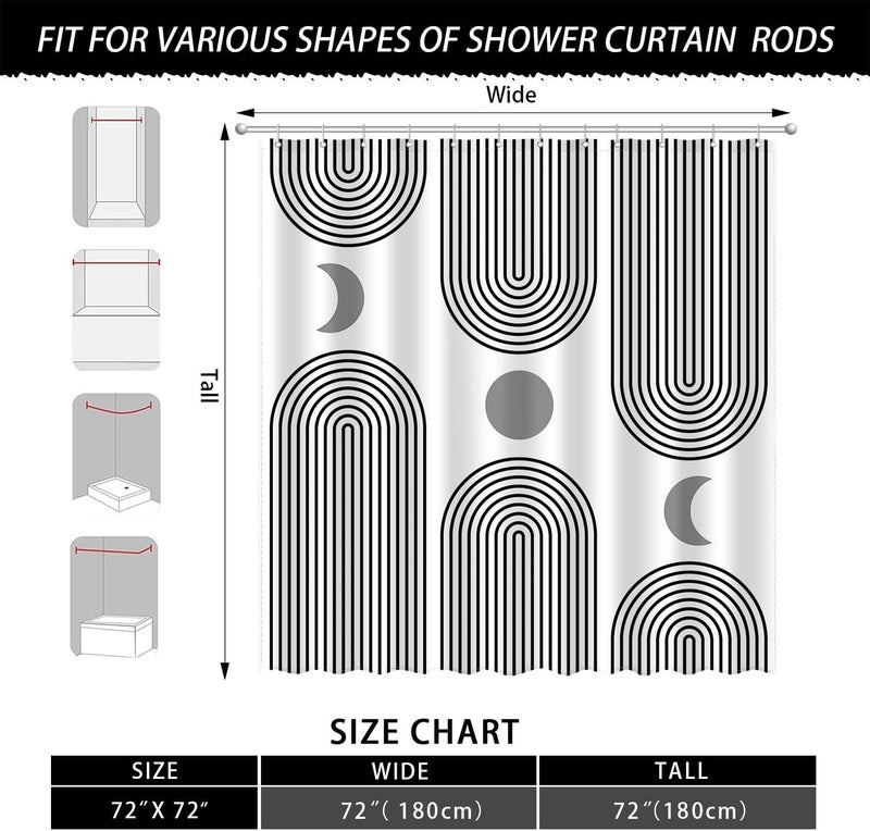 UYDOXCU Boho Shower Curtains for Bathroom Mid Century Minimalist Abstract Aesthetic Modern Bathroom Decor Curtain Machine Washable Waterproof Fabric with 12 Hooks 72" W x 72" L - Image 4