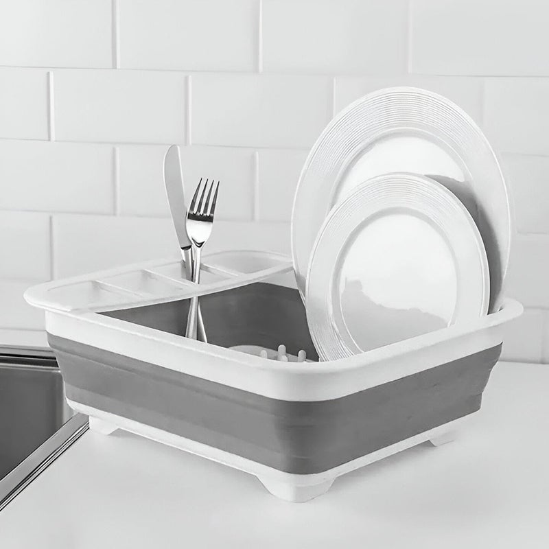 Drying Mat - Practical drain mat system designed for sink use with silicone grip and plastic frame, pairs with foldable rack to collect water while drying utensils, cups and bowls - Image 5