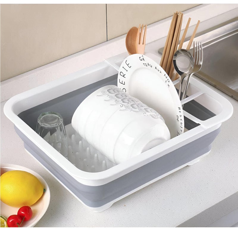 Drying Mat - Practical drain mat system designed for sink use with silicone grip and plastic frame, pairs with foldable rack to collect water while drying utensils, cups and bowls - Image 3