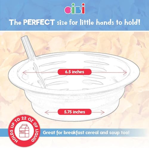 Cibi Cereal Bowls with Straws for Kids BPA-Free Plastic | Toddler Sip-A-Bowls with Built-In Straw for Cereal and Soup | Set of 4 Colorful Breakfast Bowls - Image 3