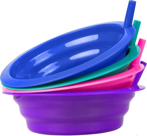 Cibi Cereal Bowls with Straws for Kids BPA-Free Plastic | Toddler Sip-A-Bowls with Built-In Straw for Cereal and Soup | Set of 4 Colorful Breakfast Bowls - Image 1