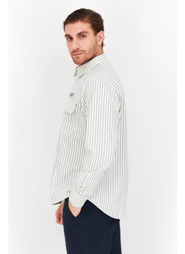 Esprit x Rest and Recreation Men Regular Fit Long Sleeve Two Chest Pocket Stripe Casual Shirts, Off White  - Image 3