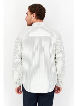 Esprit x Rest and Recreation Men Regular Fit Long Sleeve Two Chest Pocket Stripe Casual Shirts, Off White  - Image 4