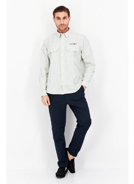 Esprit x Rest and Recreation Men Regular Fit Long Sleeve Two Chest Pocket Stripe Casual Shirts, Off White  - Image 2