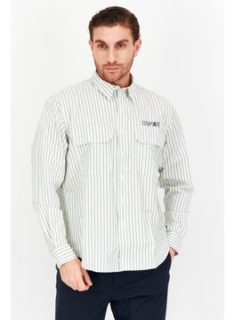Esprit x Rest and Recreation Men Regular Fit Long Sleeve Two Chest Pocket Stripe Casual Shirts, Off White  - Image 1