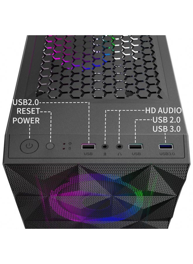 MOROVOL PC Case Pre-Install 4 RGB Fans, ATX Gaming Computer Case with Diamond-Shaped Mesh Front & Tempered Glass Side Panel, USB 3.0 Airflow Mid Tower case,621-B - Image 3