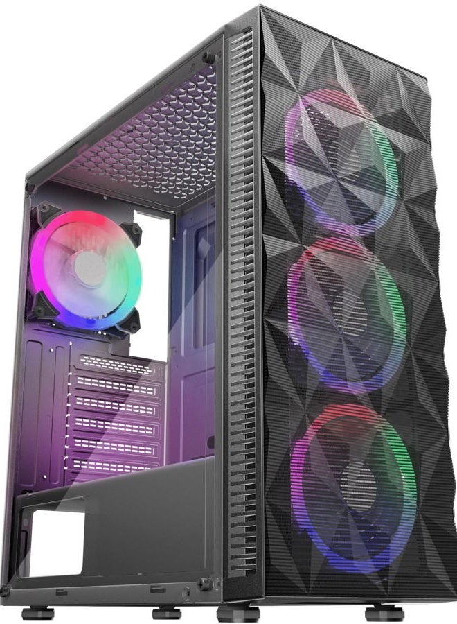 MOROVOL PC Case Pre-Install 4 RGB Fans, ATX Gaming Computer Case with Diamond-Shaped Mesh Front & Tempered Glass Side Panel, USB 3.0 Airflow Mid Tower case,621-B - Image 1