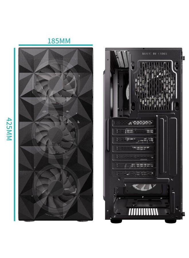 MOROVOL PC Case Pre-Install 4 RGB Fans, ATX Gaming Computer Case with Diamond-Shaped Mesh Front & Tempered Glass Side Panel, USB 3.0 Airflow Mid Tower case,621-B - Image 5