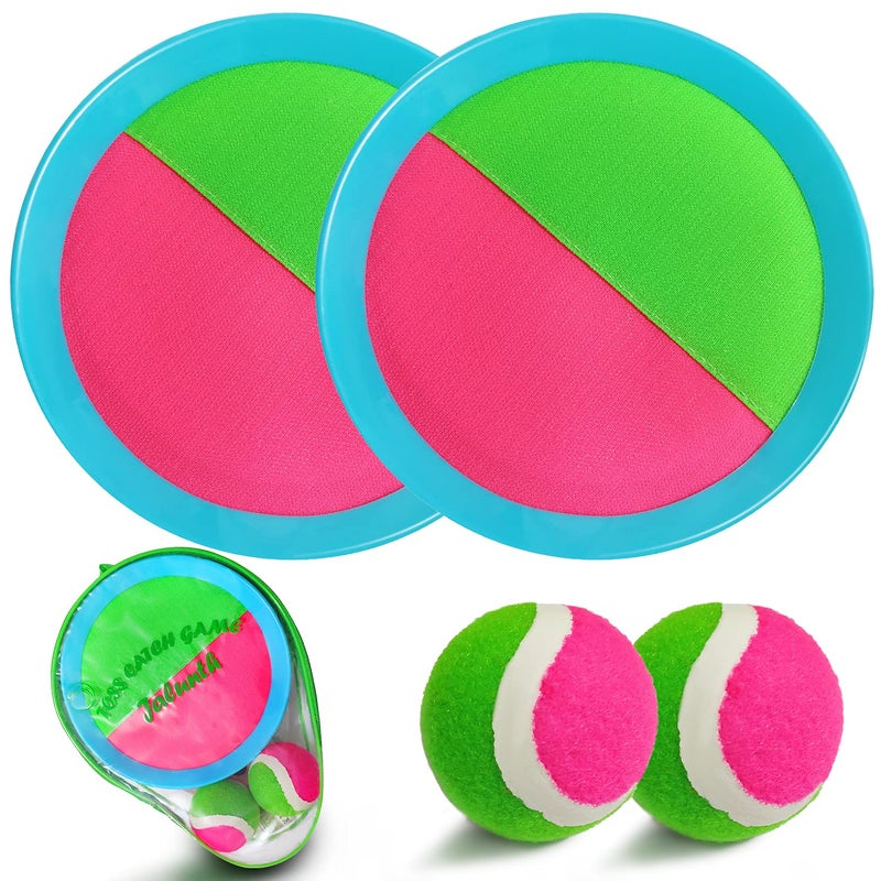 Jalunth Ball Catch Set Game Toss Paddle Beach Toys Back Yard Outdoor Games Pool Backyard Target Throw Catch Sticky Set Age 3 4 5 6 7 8 9 10 11 12 Years Old Boys Girls Kids Easter Gifts Blue - Image 2