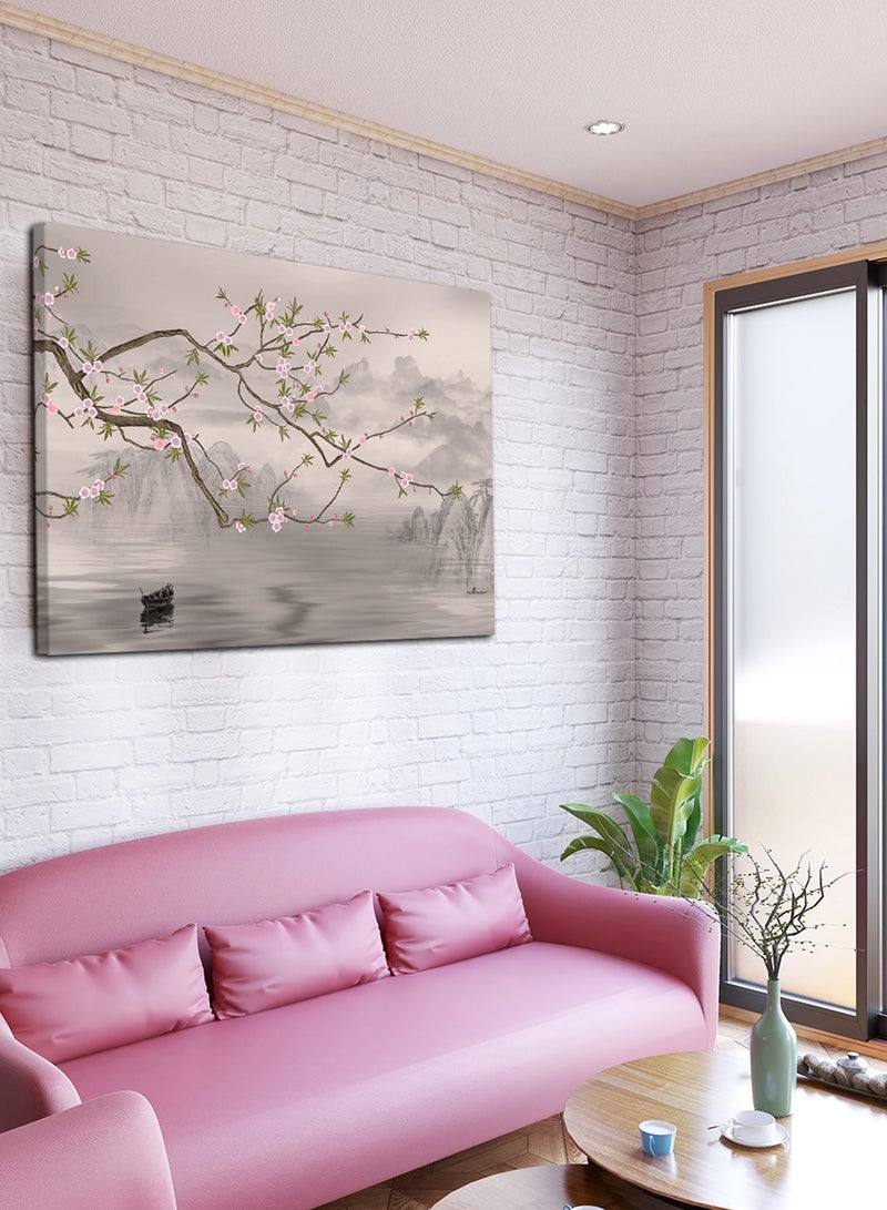 لوحة كانفاس على إطار خشبي بتصميم شجرة على البحيرة - Image 3