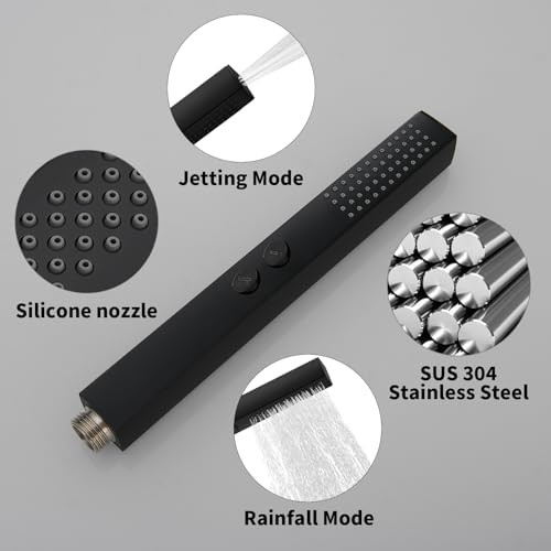 RUMOSE Matte Black Rainfall Shower System Fixture 12 Inch High Pressure Square Shower Head with 2 in 1 Handheld Spray Wall Mount Brass Bathroom Shower Faucet Set with cUPC Certified Rough-in Valve - Image 5