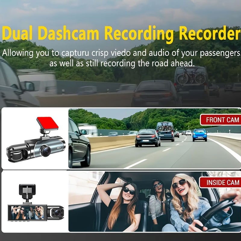 Black Car Dashcam Dual Camera 1080P Front Display Infrared Night Vision Loop Recording - Image 5