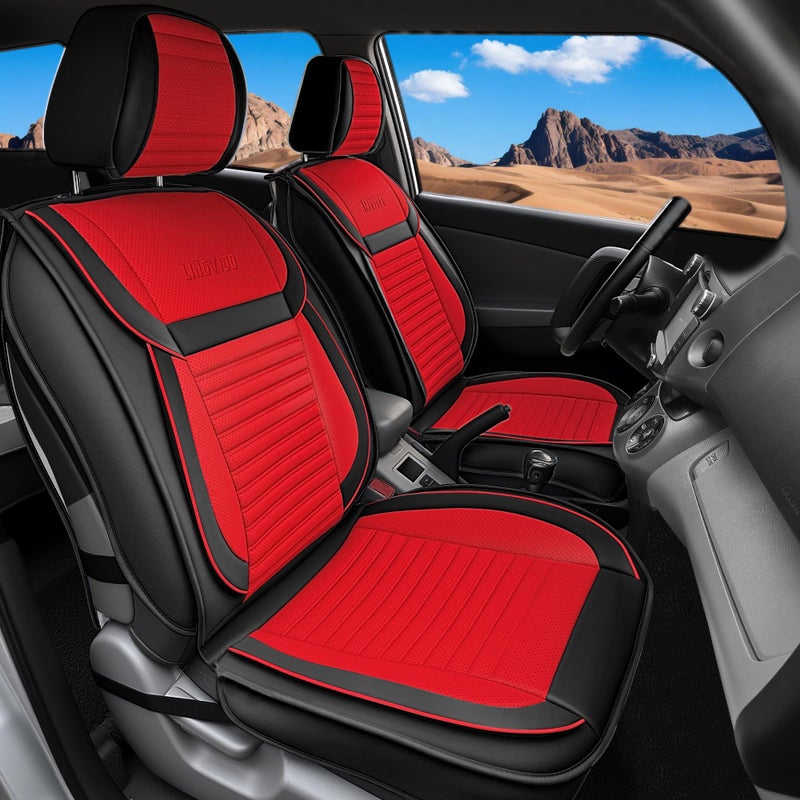 LINGVIDO Car Seat Covers Breathable and Waterproof Faux Leather Automotive Seat Covers for Cars SUV Truck SedanUniversal AntiSlip Seat Cover with Backrest Full Set RedBlack