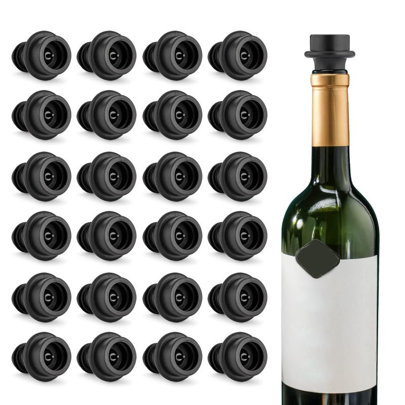 WOTOR Wine Stoppers Vacuum Silicone Wine Saver  Preserver Reusable Bottle Sealer Keep Fresh Black 24 Pieces