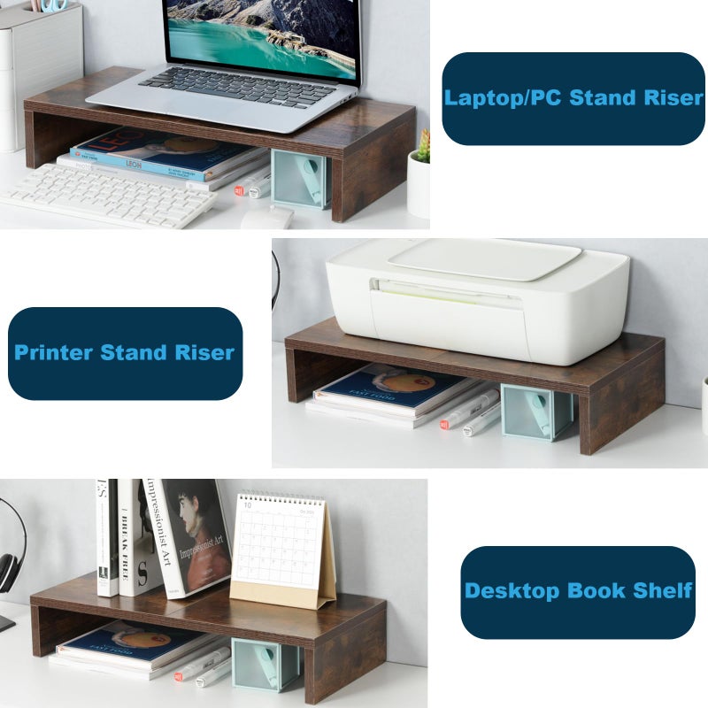 TEAMIX 20 Inch Monitor Stand Riser, Wooden Desktop Riser for TV/PC/Laptop/Printer, Rustic Brown Monitor Riser with Storage, Computer Stand Keyboard Organizer - Image 5