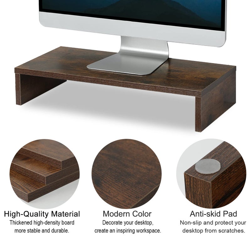TEAMIX 20 Inch Monitor Stand Riser, Wooden Desktop Riser for TV/PC/Laptop/Printer, Rustic Brown Monitor Riser with Storage, Computer Stand Keyboard Organizer - Image 4