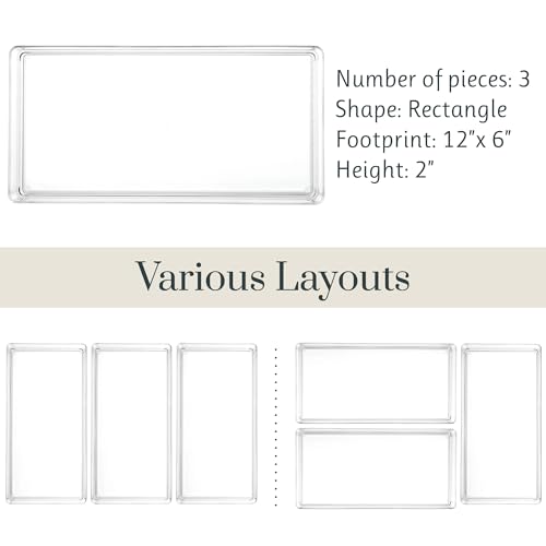 STORi SimpleSort 3-Piece Stackable Clear Drawer Organizer Set | 12" x 6" x 2" Rectangle Trays | Wide Makeup Vanity Storage Bins and Office Desk Drawer Dividers | Made in USA - Image 5