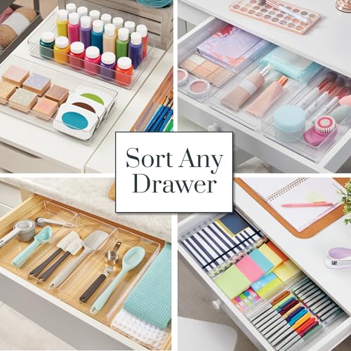 STORi SimpleSort 3-Piece Stackable Clear Drawer Organizer Set | 12" x 6" x 2" Rectangle Trays | Wide Makeup Vanity Storage Bins and Office Desk Drawer Dividers | Made in USA - Image 4