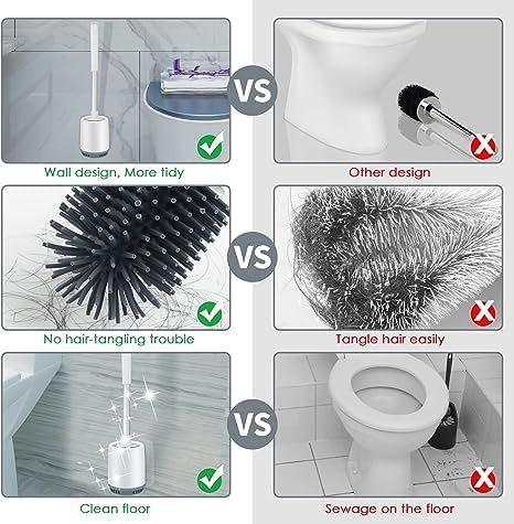 IMUU Silicone Toilet Brush with Holder Stand, Storage Deep-Cleaning Toilet Bowl Brush with Non-Slip Long Handle Toilet, Modern Design, Wall Mounted or Free Standing for Bathroom Toilet Cleaner - Image 5