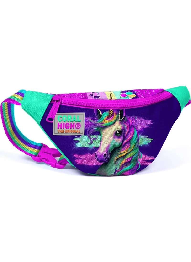 CORAL HIGH Kids Pink Water Green Unicorn Patterned Waist Bag 11510