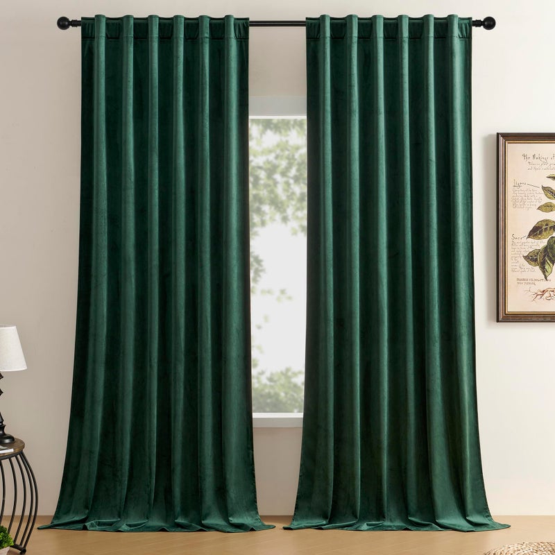 Timeper Green Velvet Curtains 108 inches 2 Panels Blackout Curtains for Bedroom Living Room Thermal Insulated Luxury Super Soft Window DrapesBack Tab  Rod PocketW52 x L108 inches