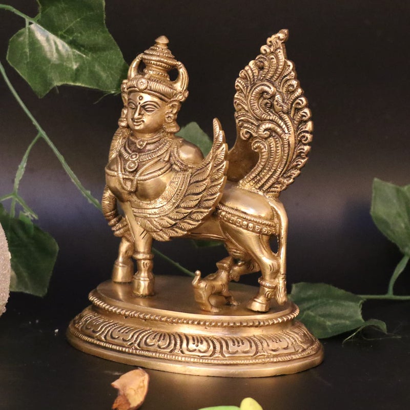 ARTVARKO Brass Holy Nandi Kamdhenu Cow Calf Idol Sculpture Cow Statue Hindu Religious Showpiece Temple Puja Home Dcor Gift 65 Inch - Image 1