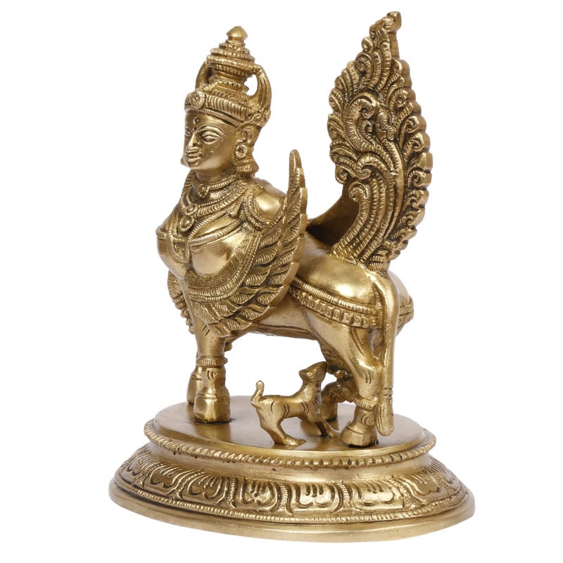 ARTVARKO Brass Holy Nandi Kamdhenu Cow Calf Idol Sculpture Cow Statue Hindu Religious Showpiece Temple Puja Home Dcor Gift 65 Inch - Image 4