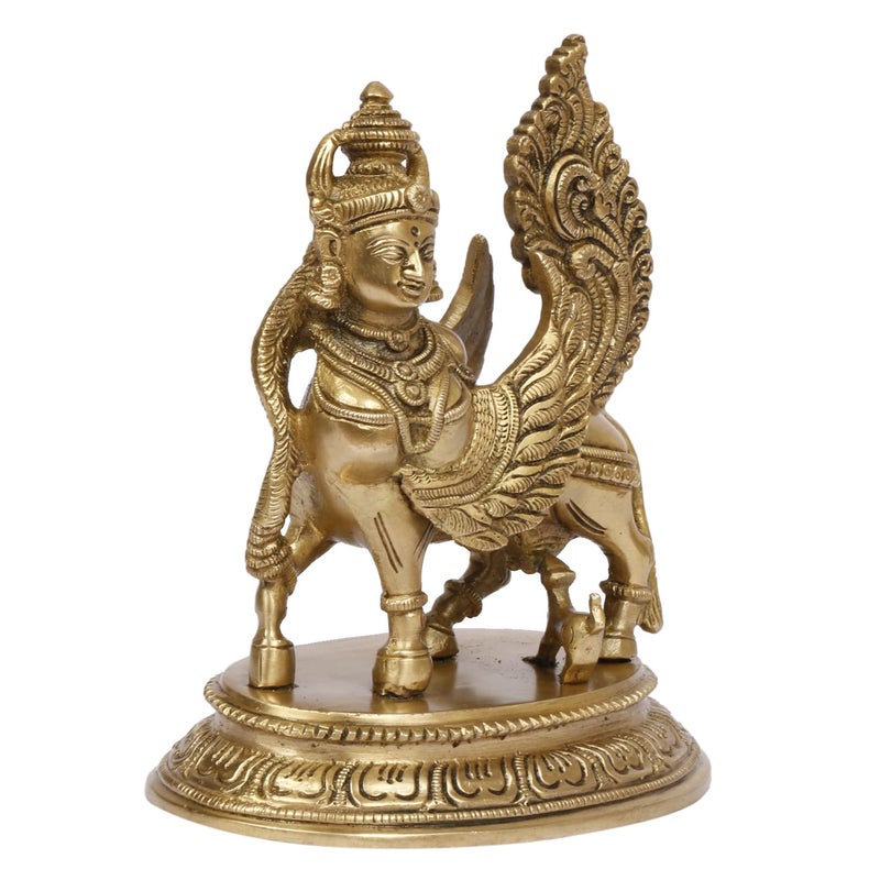 ARTVARKO Brass Holy Nandi Kamdhenu Cow Calf Idol Sculpture Cow Statue Hindu Religious Showpiece Temple Puja Home Dcor Gift 65 Inch - Image 3