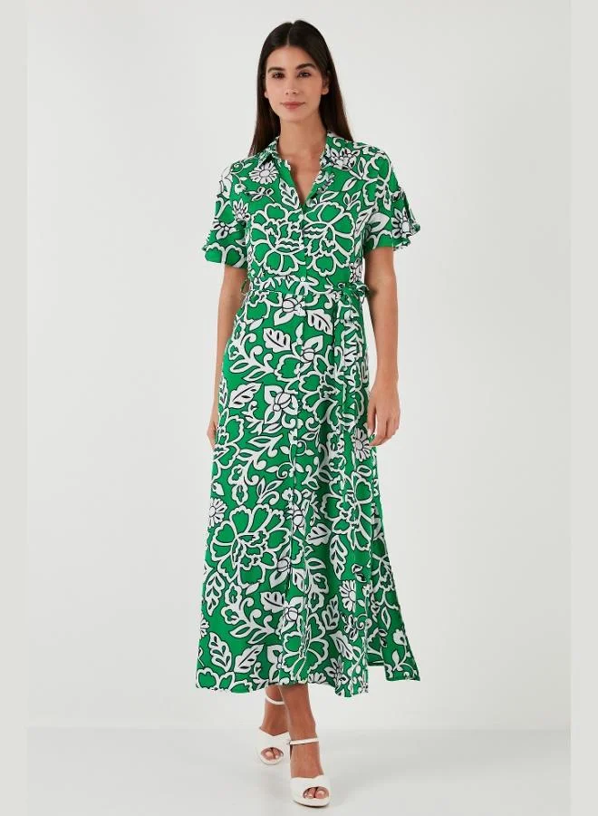 Lela Lela Patterned Slit Shirt Collar Maxi Dress Women's DRESS 611EL502