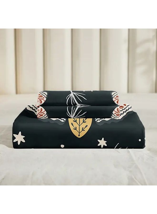 Queen Size Polychrome Black Forest Moth Print Fitted Sheet Set With Pillowcases - Image 4