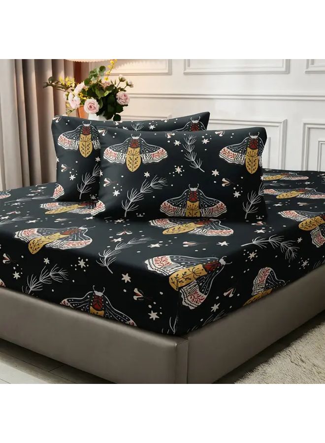 Queen Size Polychrome Black Forest Moth Print Fitted Sheet Set With Pillowcases - Image 2