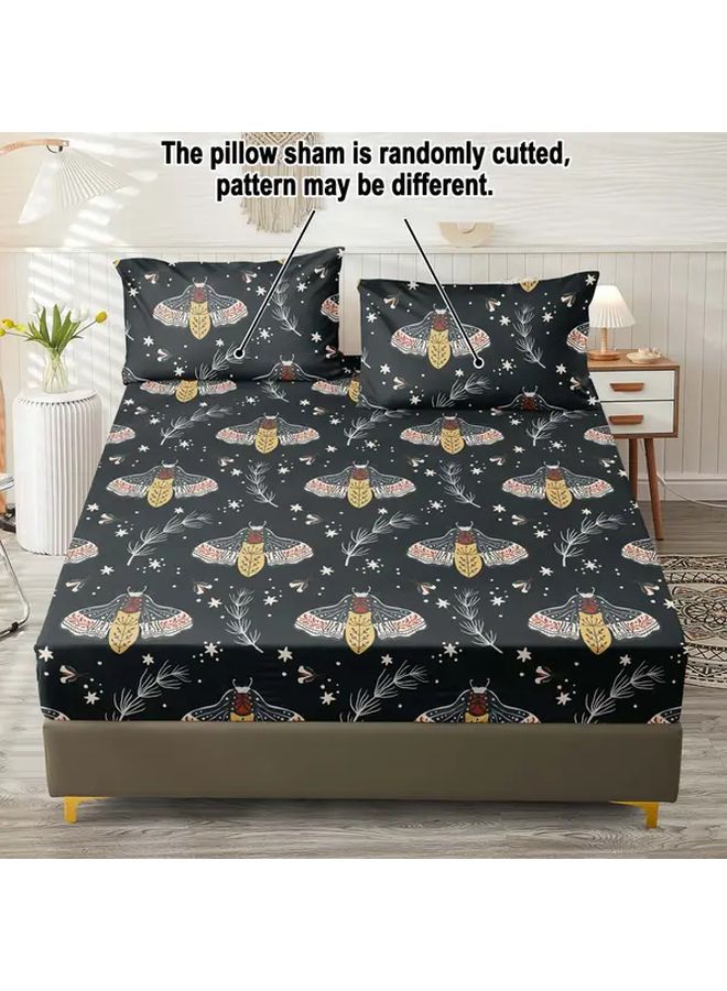 Queen Size Polychrome Black Forest Moth Print Fitted Sheet Set With Pillowcases - Image 5