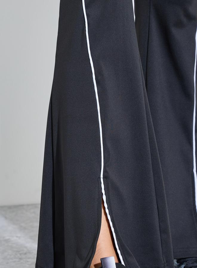 Styli Active Black Solid Contrast Seam Active Flare Pants - Image 3