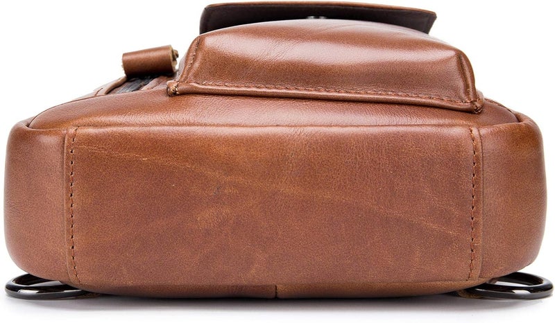 BULLCAPTAIN Mens Leather Crossbody Bag Shoulder Sling Bag Casual Daypacks Chest Bags for Travel Hiking Backpacks - Image 4